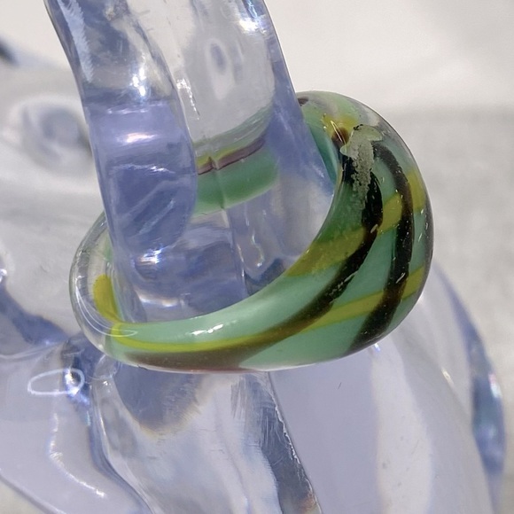 Vintage Art Glass Handmade Green Black Yellow Band Ring - Picture 5 of 11